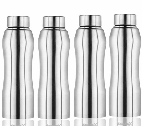 Steel Silver Water Bottle 1 Ltr with Steel Cap Set of 4