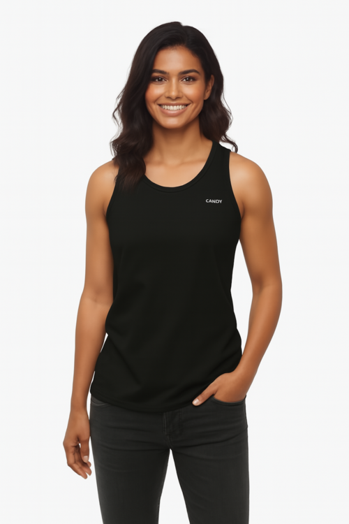 Natural Tank Top for Casual Wear-Black (Size-XL)